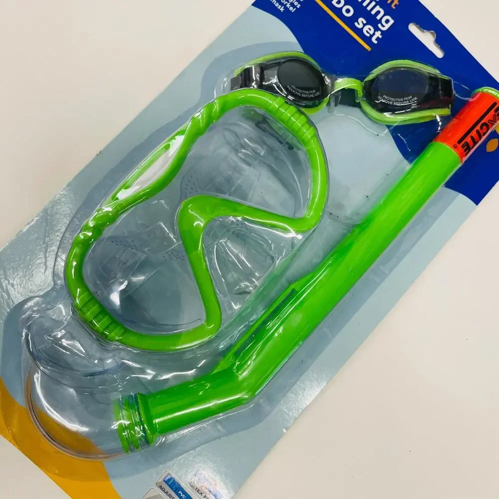 Youth-Adult Swimming Combo Set 3 Piece‎ Goggles Snorkel Mask Color Green